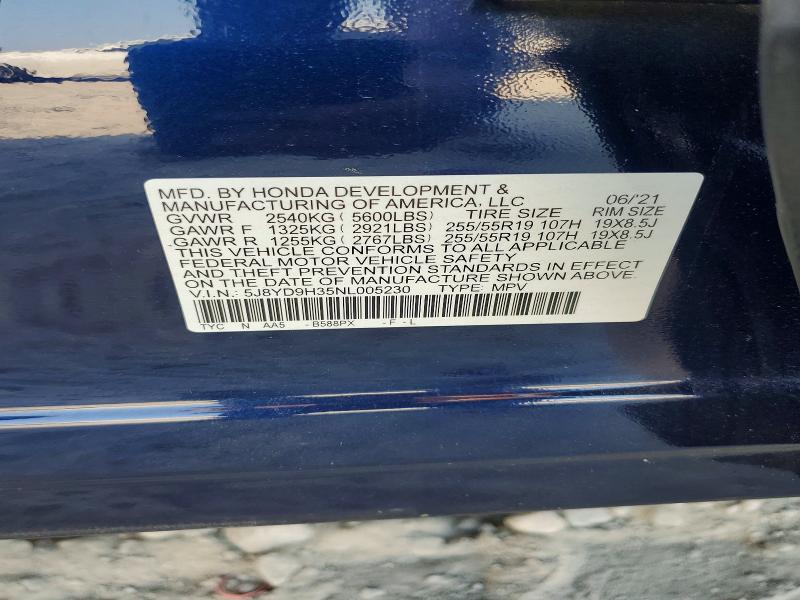 50743106 :رقم المزاد ، 5J8YD9H35NL005230 vin ، 2022 Acura Mdx مزاد بيع