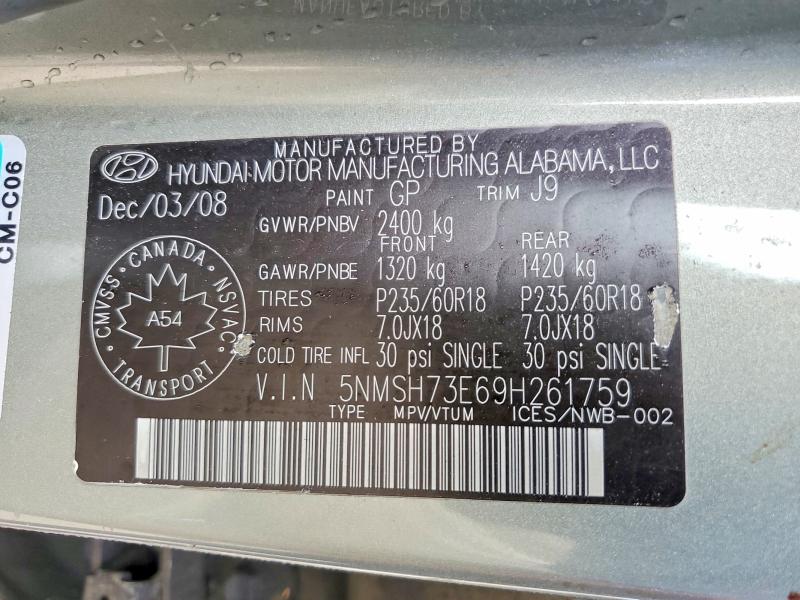 Продажа на аукционе авто 2009 Hyundai Santa Fe, vin: 5NMSH73E69H261759, номер лота: 49430896