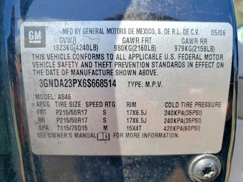 49862026 :رقم المزاد ، 3GNDA23PX6S668514 vin ، 2006 Chevrolet Hhr مزاد بيع