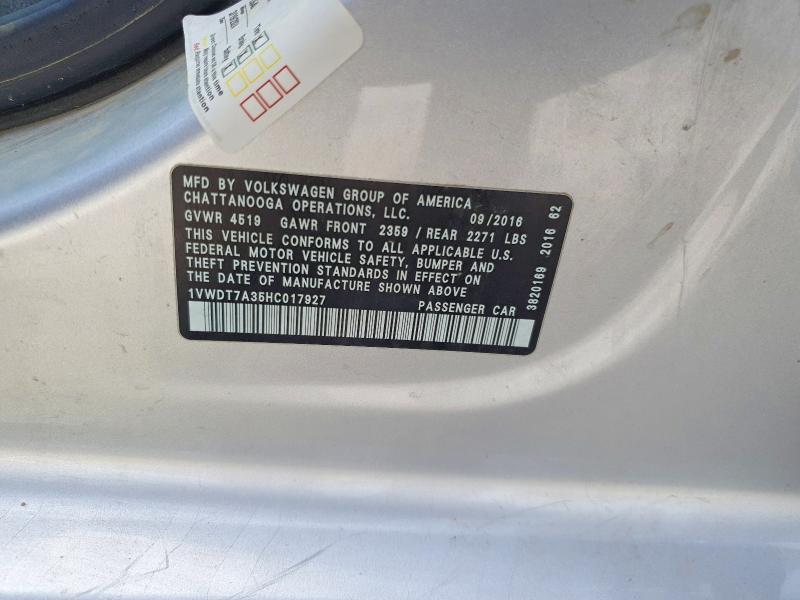 Aukcja sprzedaży 2017 Volkswagen Passat, vin: 1VWDT7A35HC017927, numer aukcji: 46034796