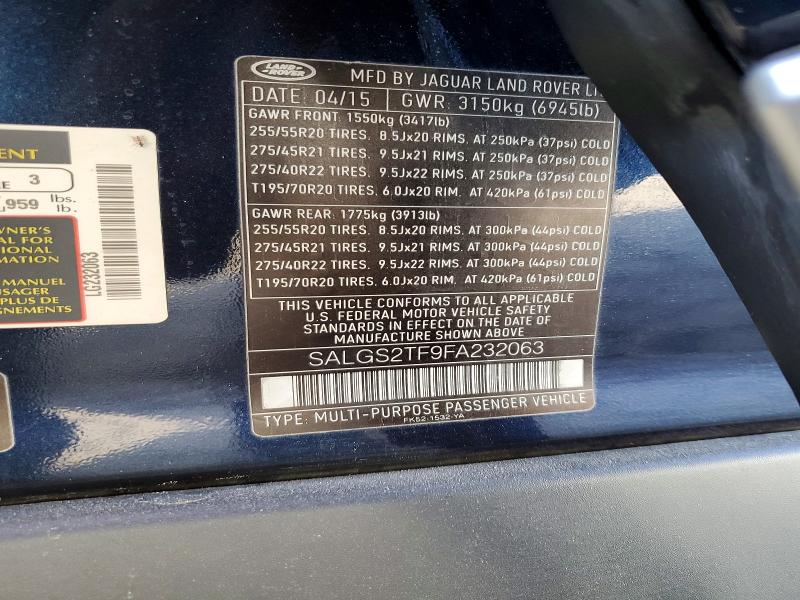 Aukcja sprzedaży 2015 Land Rover Range Rover, vin: SALGS2TF9FA232063, numer aukcji: 48108926