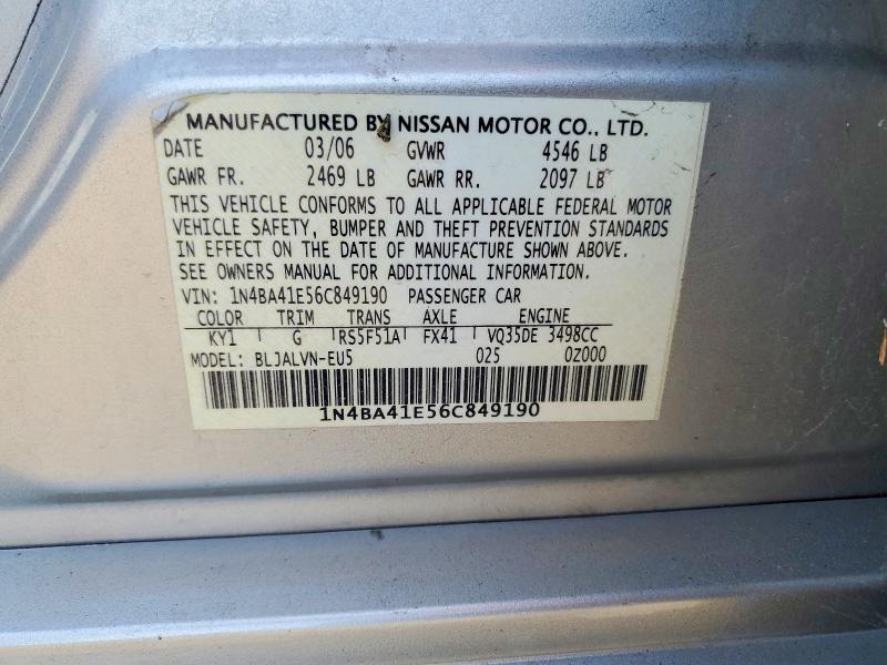 Продаж на аукціоні авто 2006 Nissan Maxima, vin: 1N4BA41E56C849190, номер лоту: 48868336