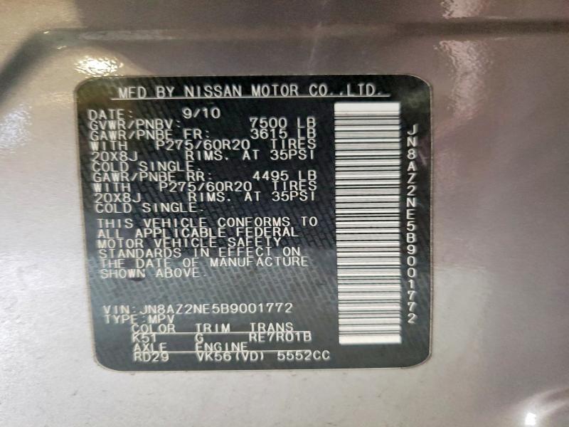 2011 Infiniti Qx56 მანქანა იყიდება აუქციონზე, vin: JN8AZ2NE5B9001772, აუქციონის ნომერი: 49055756