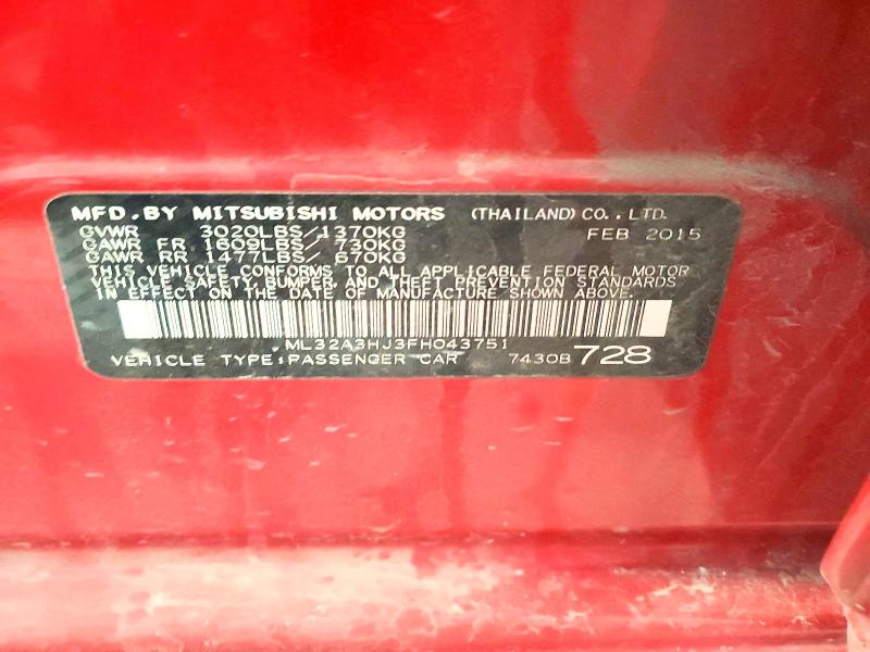 Продаж на аукціоні авто 2015 Mitsubishi Mirage, vin: ML32A3HJ3FH043751, номер лоту: 50182606