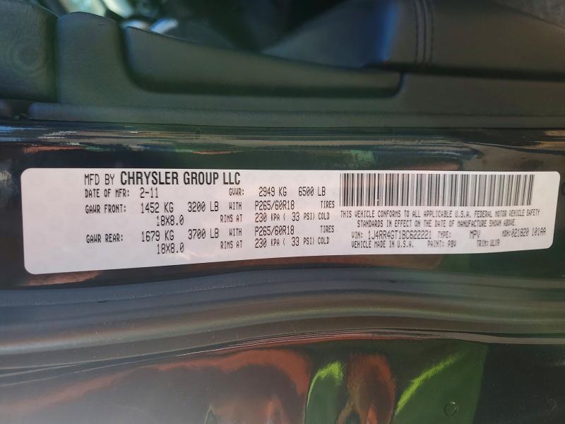 Продаж на аукціоні авто 2011 Jeep Grand Cherokee, vin: 1J4RR4GT1BC622221, номер лоту: 48878986
