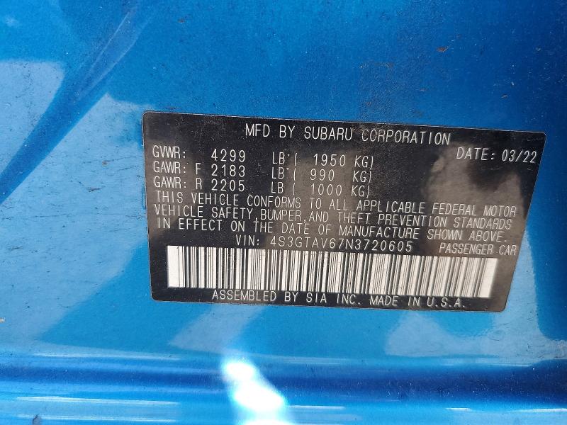 Продаж на аукціоні авто 2022 Subaru Impreza, vin: 4S3GTAV67N3720605, номер лоту: 50331466