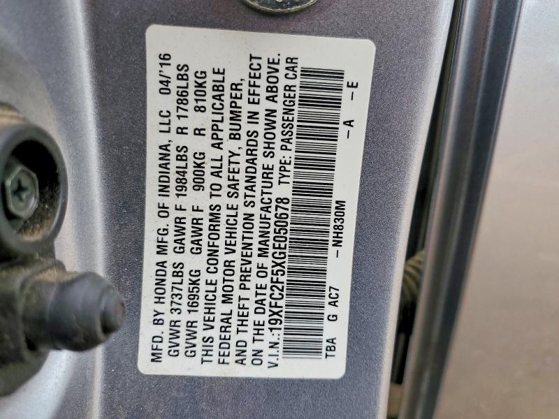 49880986 :رقم المزاد ، 19XFC2F5XGE050678 vin ، 2016 Honda Civic مزاد بيع