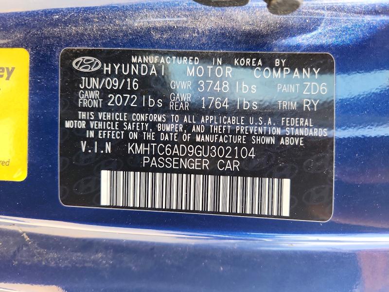 Aukcja sprzedaży 2016 Hyundai Veloster, vin: KMHTC6AD9GU302104, numer aukcji: 50233436