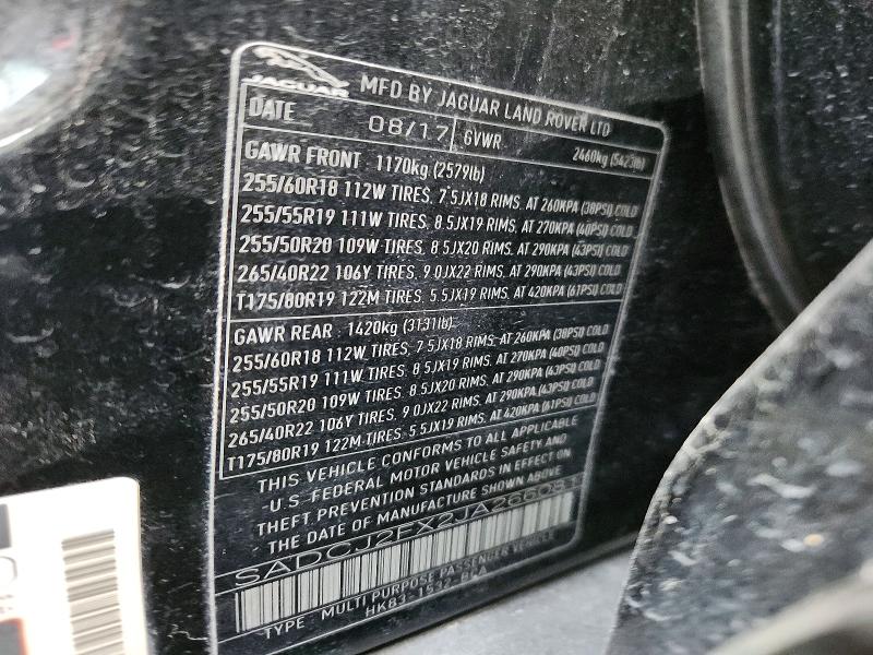 Продаж на аукціоні авто 2018 Jaguar F-pace, vin: SADCJ2FX2JA266081, номер лоту: 49066216