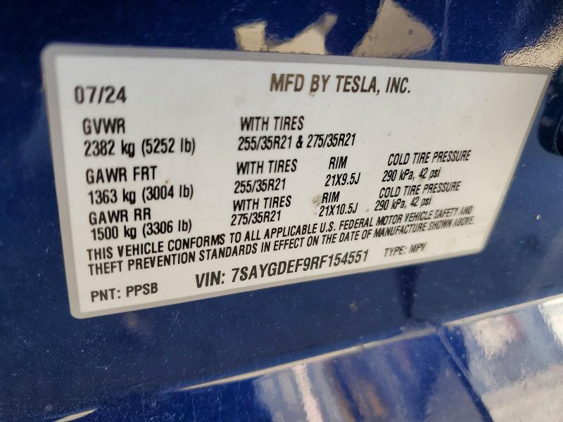 Продажа на аукционе авто 2024 Tesla Model Y, vin: 7SAYGDEF9RF154551, номер лота: 51688166