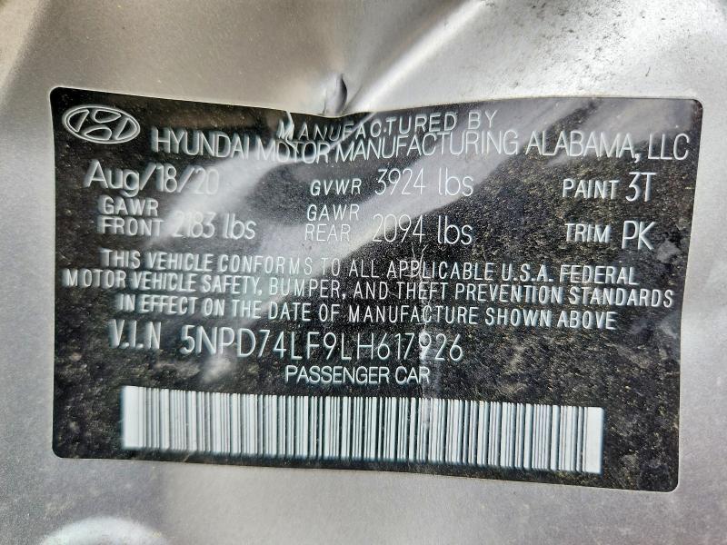 Продаж на аукціоні авто 2020 Hyundai Elantra, vin: 5NPD74LF9LH617926, номер лоту: 48529336