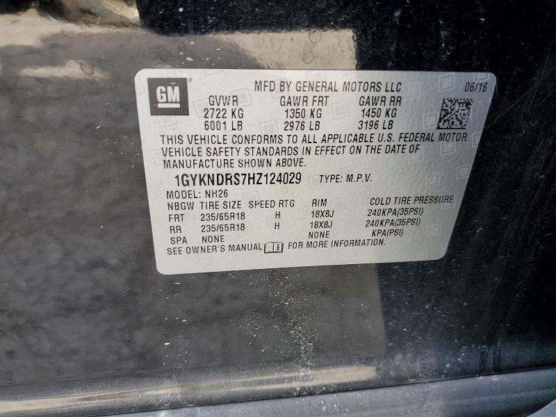 50001146 :رقم المزاد ، 1GYKNDRS7HZ124029 vin ، 2017 Cadillac Xt5 مزاد بيع