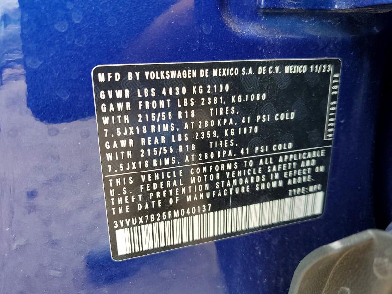 50404916 :رقم المزاد ، 3VVUX7B25RM040137 vin ، 2024 Volkswagen Taos مزاد بيع