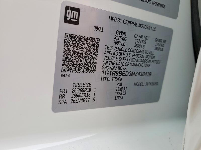 51182826 :رقم المزاد ، 1GTR9BED3MZ438419 vin ، 2021 Gmc Sierra مزاد بيع
