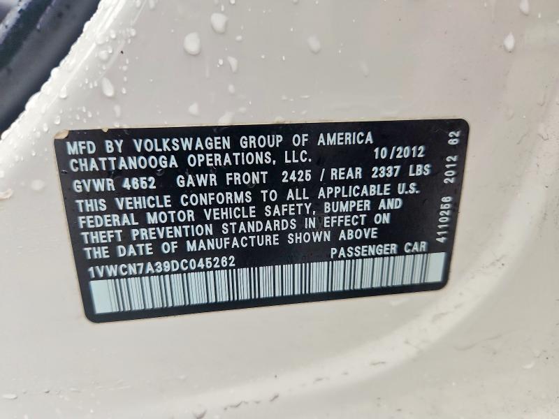 51176556 :رقم المزاد ، 1VWCN7A39DC045262 vin ، 2013 Volkswagen Passat مزاد بيع