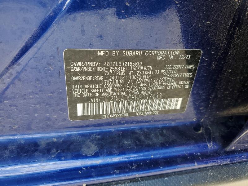 Aukcja sprzedaży 2024 Subaru Crosstrek, vin: JF2GUADC8R8337433, numer aukcji: 49599526