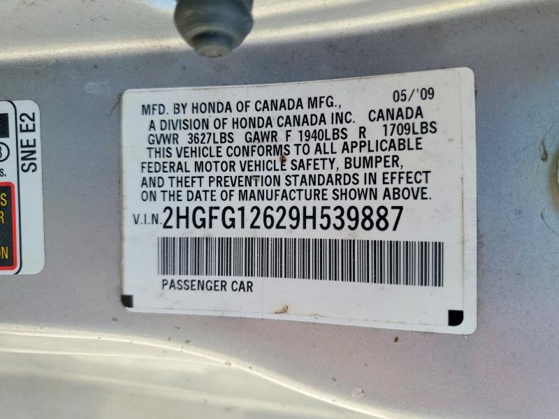 Aukcja sprzedaży 2009 Honda Civic, vin: 2HGFG12629H539887, numer aukcji: 50735746