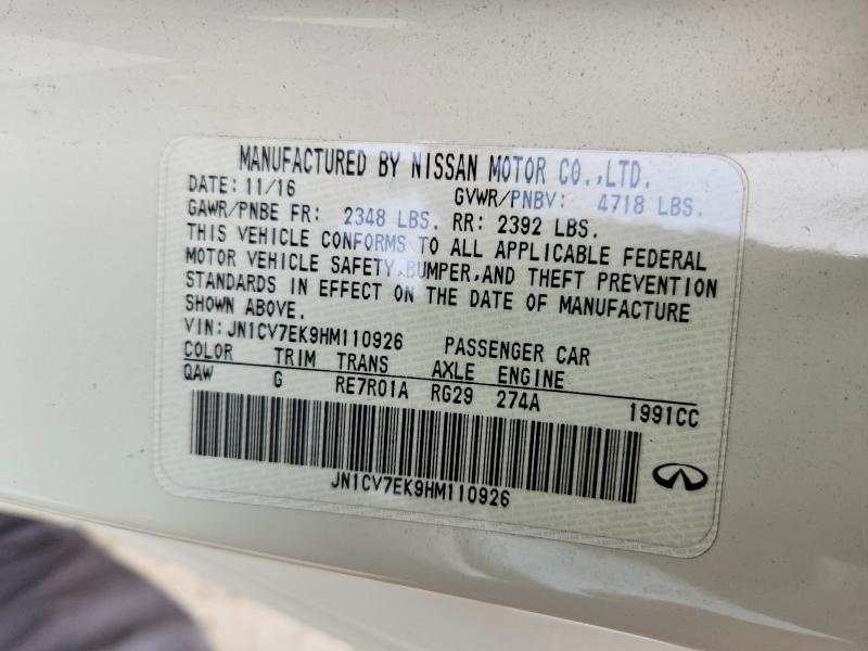 Продажа на аукционе авто 2017 Infiniti Q60, vin: JN1CV7EK9HM110926, номер лота: 49924236