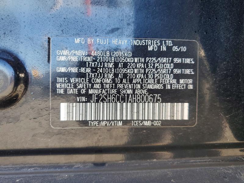 Продажа на аукционе авто 2010 Subaru Forester, vin: JF2SH6CC1AH800675, номер лота: 50793396
