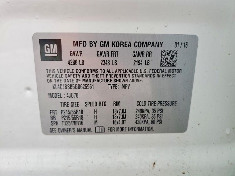 51765696 :رقم المزاد ، KL4CJBSB5GB625961 vin ، 2016 Buick Encore مزاد بيع