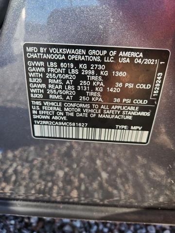 2021 Volkswagen Atlas მანქანა იყიდება აუქციონზე, vin: 1V2RR2CA9MC581627, აუქციონის ნომერი: 50000846