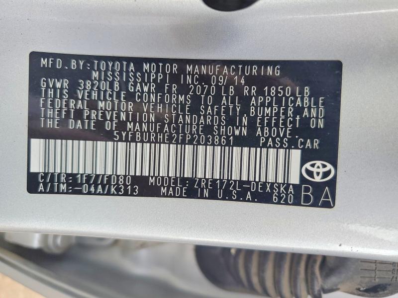 50658616 :رقم المزاد ، 5YFBURHE2FP203861 vin ، 2015 Toyota Corolla مزاد بيع