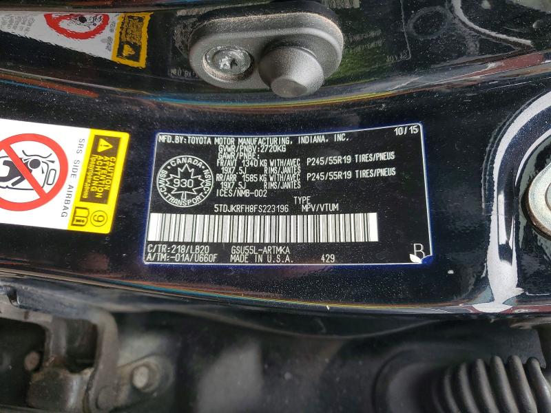 Aukcja sprzedaży 2015 Toyota Highlander, vin: 5TDJKRFH8FS223196, numer aukcji: 79570005