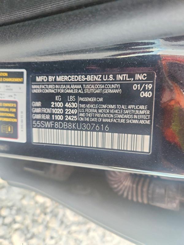 Продаж на аукціоні авто 2019 Mercedes-benz C, vin: 55SWF8DB8KU307616, номер лоту: 50783156