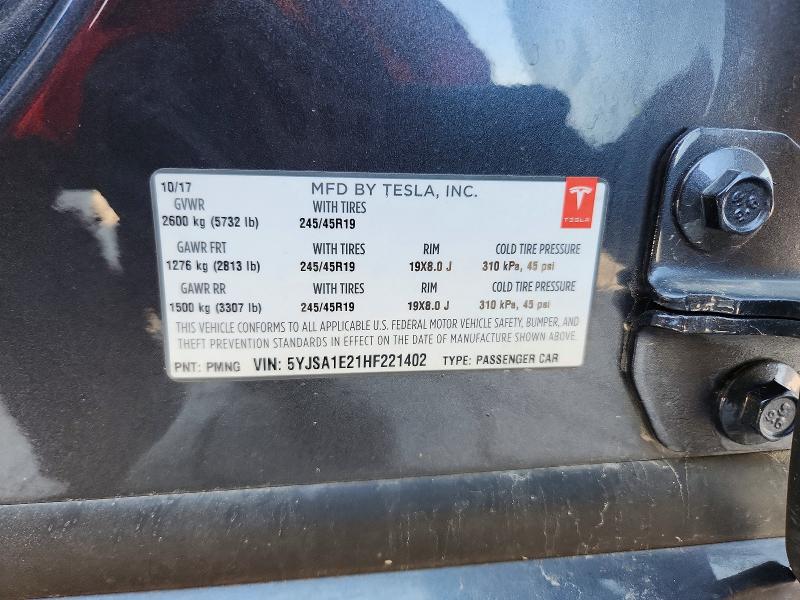 Aukcja sprzedaży 2017 Tesla Model S, vin: 5YJSA1E21HF221402, numer aukcji: 49124986