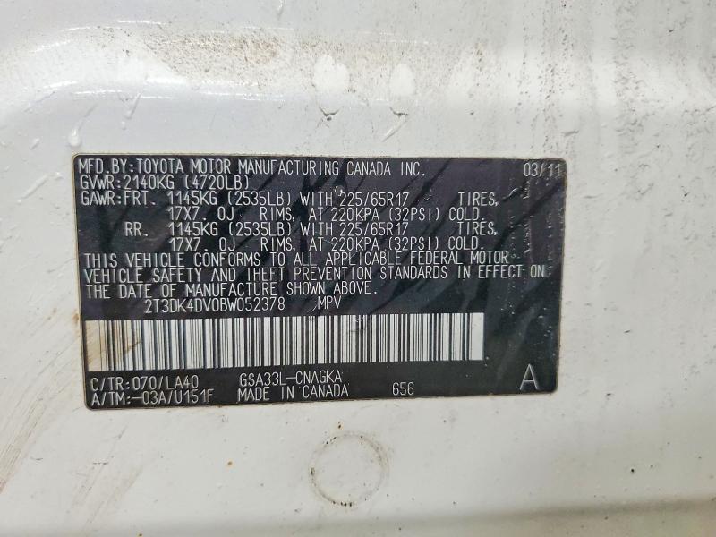 Aukcja sprzedaży 2011 Toyota Rav4, vin: 2T3DK4DV0BW052378, numer aukcji: 49476646