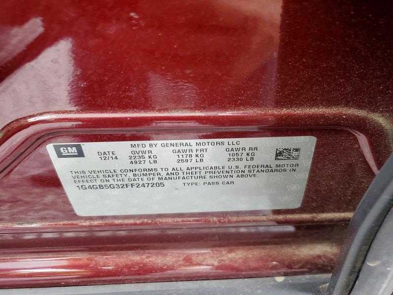 2015 Buick Lacrosse მანქანა იყიდება აუქციონზე, vin: 1G4GB5G32FF247205, აუქციონის ნომერი: 48875386