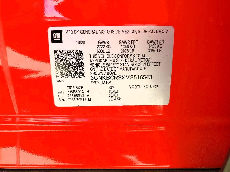 48484746 :رقم المزاد ، 3GNKBCRSXMS516543 vin ، 2021 Chevrolet Blazer مزاد بيع