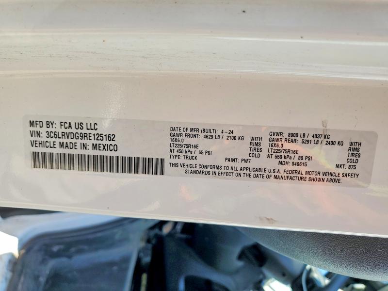 49771896 :رقم المزاد ، 3C6LRVDG9RE125162 vin ، 2024 Ram Promaster 2500 مزاد بيع