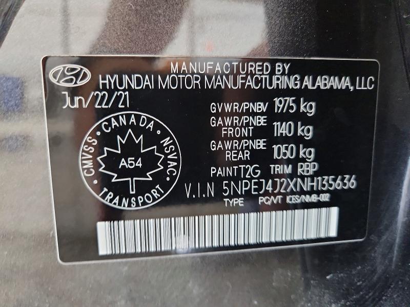 2022 Hyundai Sonata მანქანა იყიდება აუქციონზე, vin: 5NPEJ4J2XNH135636, აუქციონის ნომერი: 50942096