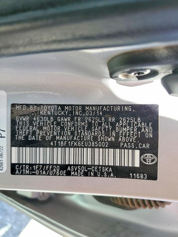 48571376 :رقم المزاد ، 4T1BF1FK6EU385002 vin ، 2014 Toyota Camry مزاد بيع