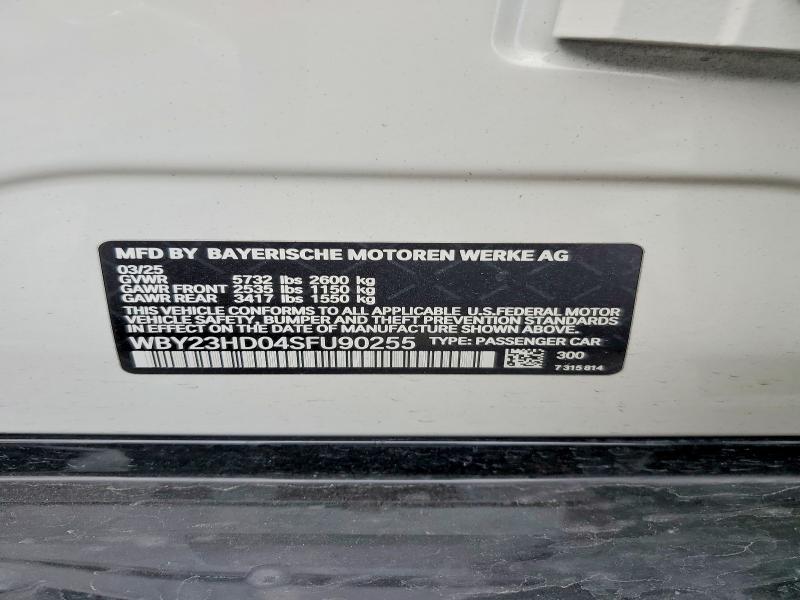 2025 Bmw I4 მანქანა იყიდება აუქციონზე, vin: WBY23HD04SFU90255, აუქციონის ნომერი: 49953846