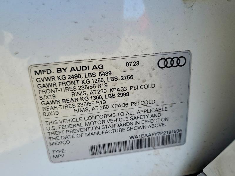 2023 Audi Q5 მანქანა იყიდება აუქციონზე, vin: WA1EAAFY7P2191835, აუქციონის ნომერი: 48904806