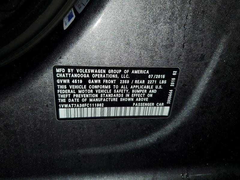 Продажа на аукционе авто 2015 Volkswagen Passat, vin: 1VWAT7A36FC111962, номер лота: 48583986