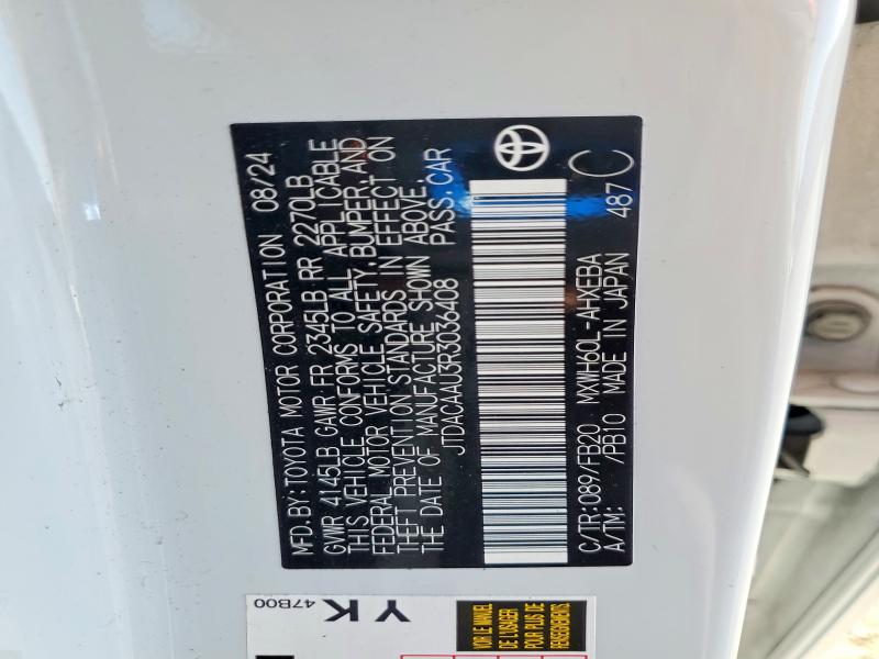 2024 Toyota Prius მანქანა იყიდება აუქციონზე, vin: JTDACAAU3R3036408, აუქციონის ნომერი: 51874306