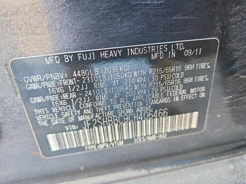 Продаж на аукціоні авто 2012 Subaru Forester, vin: JF2SHBBC9CH406466, номер лоту: 41630806