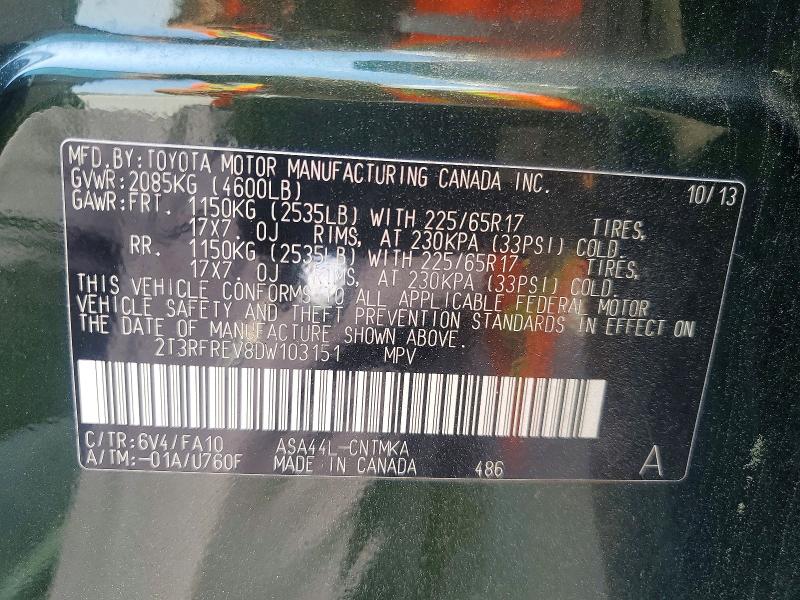 51350266 :رقم المزاد ، 2T3RFREV8DW103151 vin ، 2013 Toyota Rav4 مزاد بيع