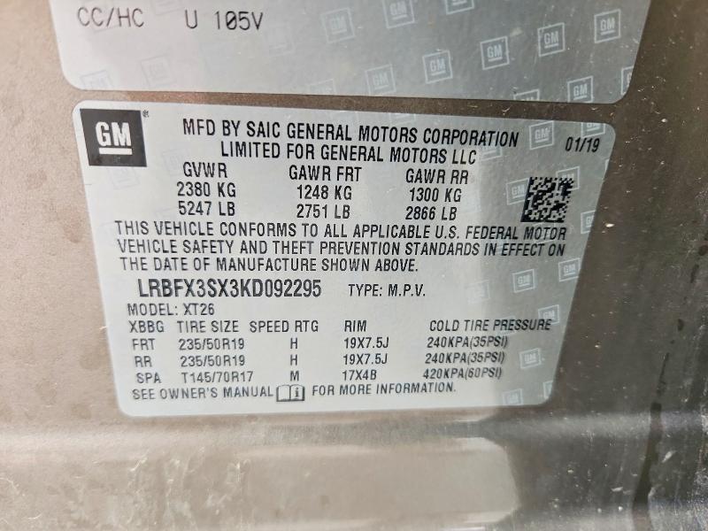 51400226 :رقم المزاد ، LRBFX3SX3KD092295 vin ، 2019 Buick Envision مزاد بيع