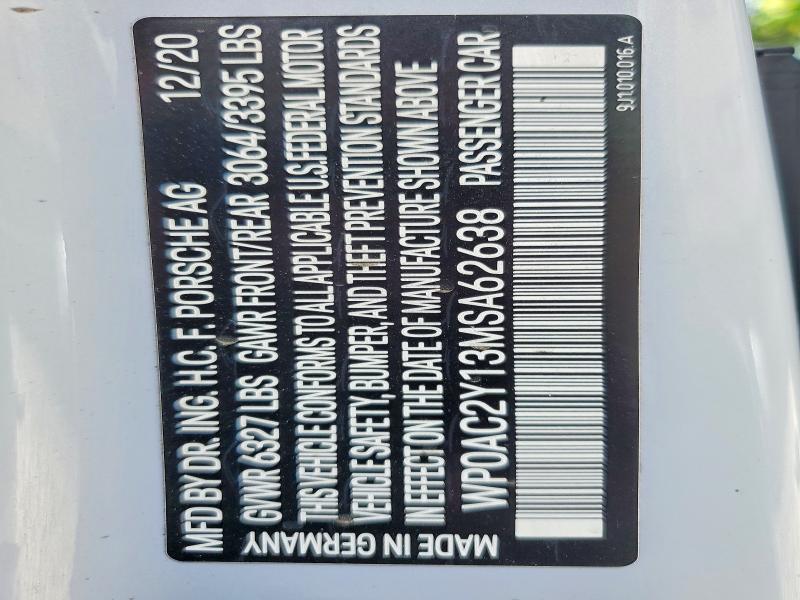 Aukcja sprzedaży 2021 Porsche Taycan, vin: WP0AC2Y13MSA62638, numer aukcji: 48467566