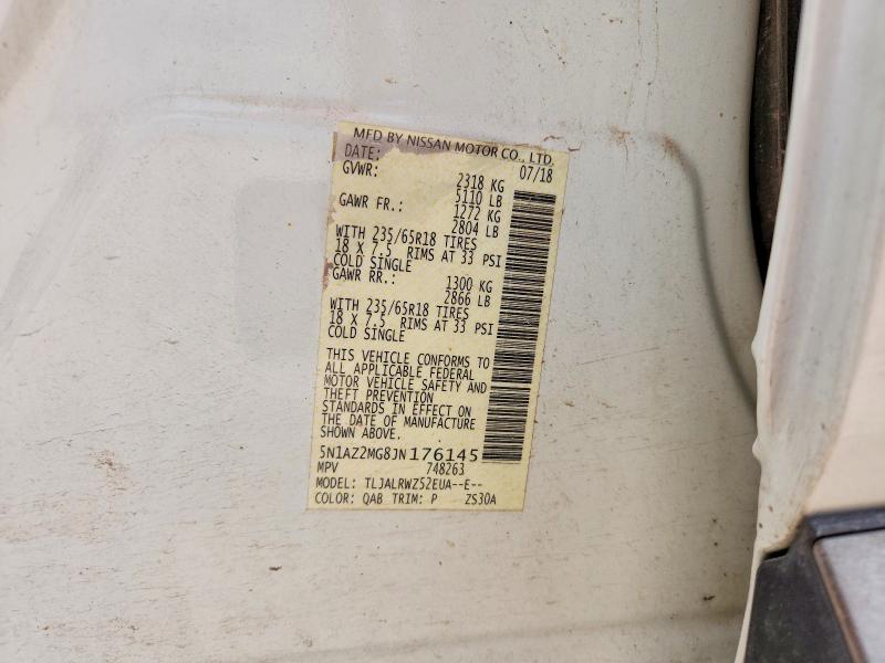 2018 Nissan Murano მანქანა იყიდება აუქციონზე, vin: 5N1AZ2MG8JN176145, აუქციონის ნომერი: 51634266