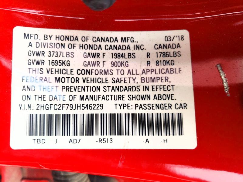 51032586 :رقم المزاد ، 2HGFC2F79JH546229 vin ، 2018 Honda Civic مزاد بيع