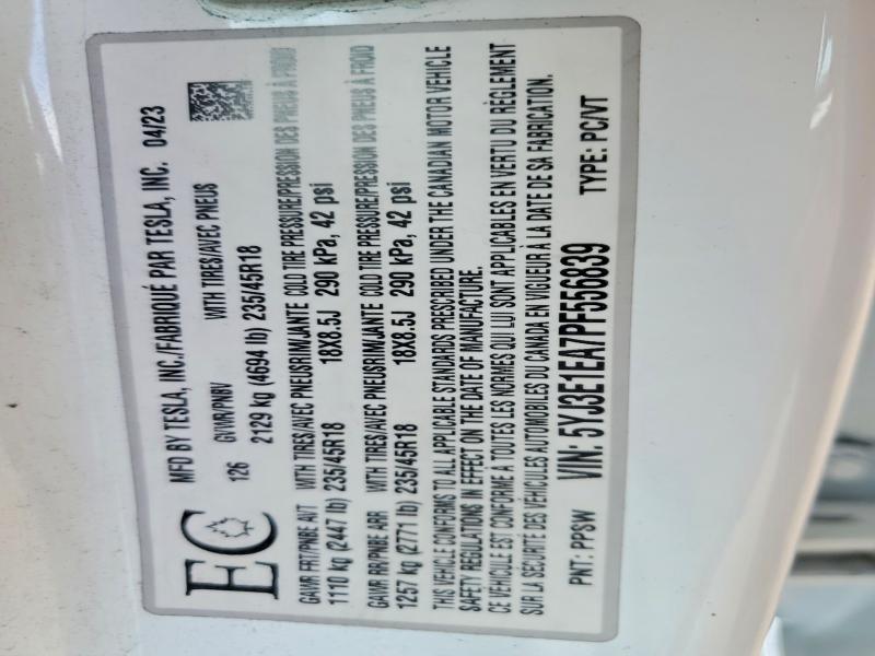 Продаж на аукціоні авто 2023 Tesla Model 3, vin: 5YJ3E1EA7PF556839, номер лоту: 49619526