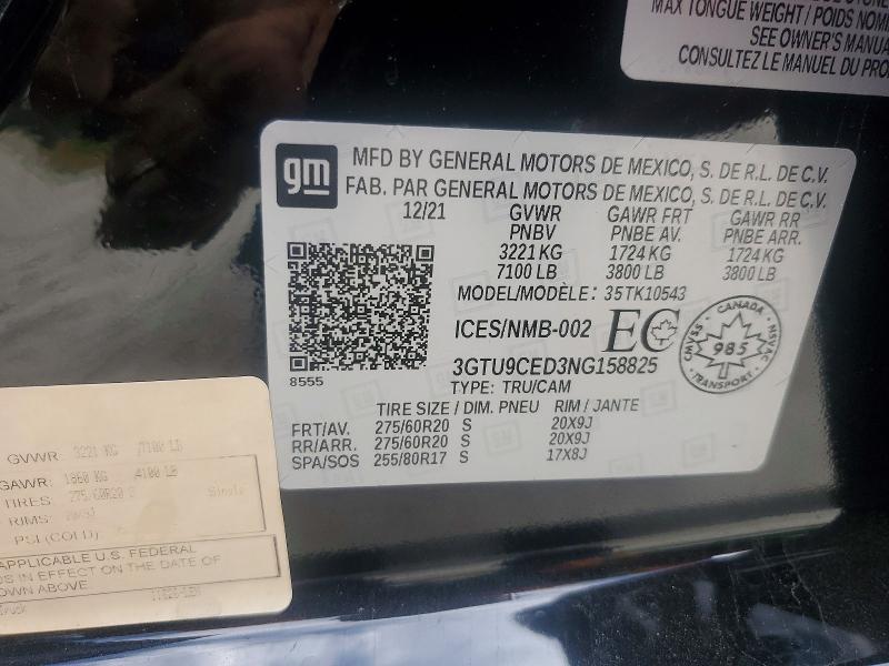 Aukcja sprzedaży 2022 Gmc Sierra Limited, vin: 3GTU9CED3NG158825, numer aukcji: 48623246