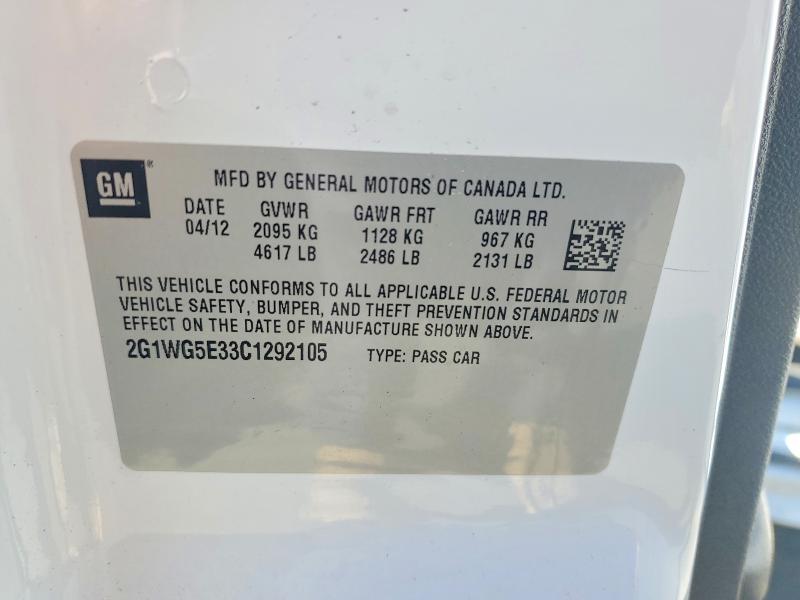 51290746 :رقم المزاد ، 2G1WG5E33C1292105 vin ، 2012 Chevrolet Impala مزاد بيع