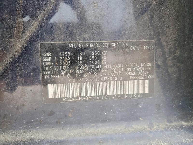 2021 Subaru Impreza მანქანა იყიდება აუქციონზე, vin: 4S3GKAB6XM3601923, აუქციონის ნომერი: 48661756
