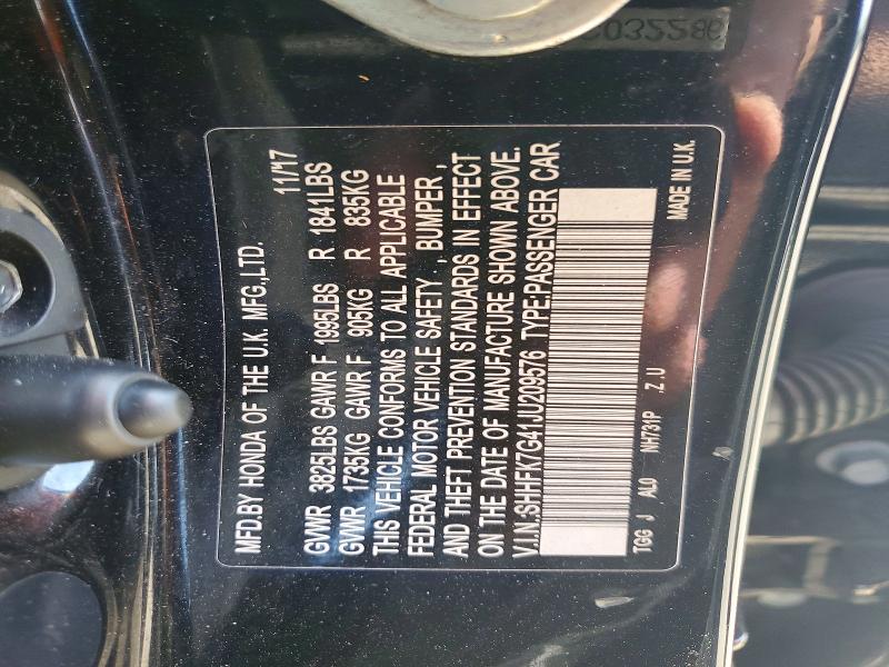 50243966 :رقم المزاد ، SHHFK7G41JU209576 vin ، 2018 Honda Civic مزاد بيع